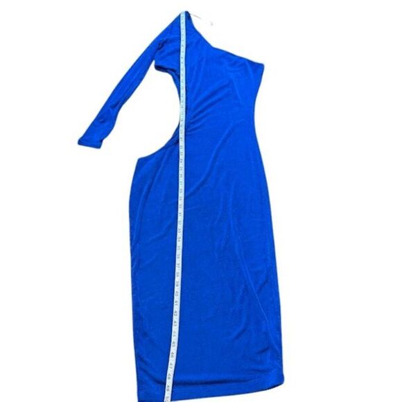 JLUXLABEL Shimmery Blue One Shoulder Cut Out Body Con Midi Sexy Dress Size Large - Picture 8 of 10